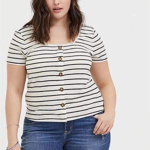 Torrid size 4 striped blouse button up ribbed